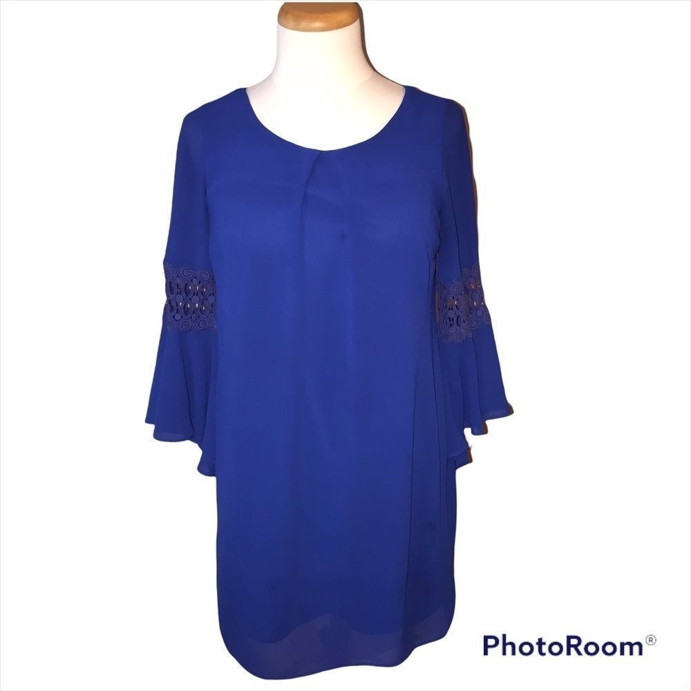 BY & BY Royal Blue Bell Sleeve Sheer Dress with Slip Size Medium